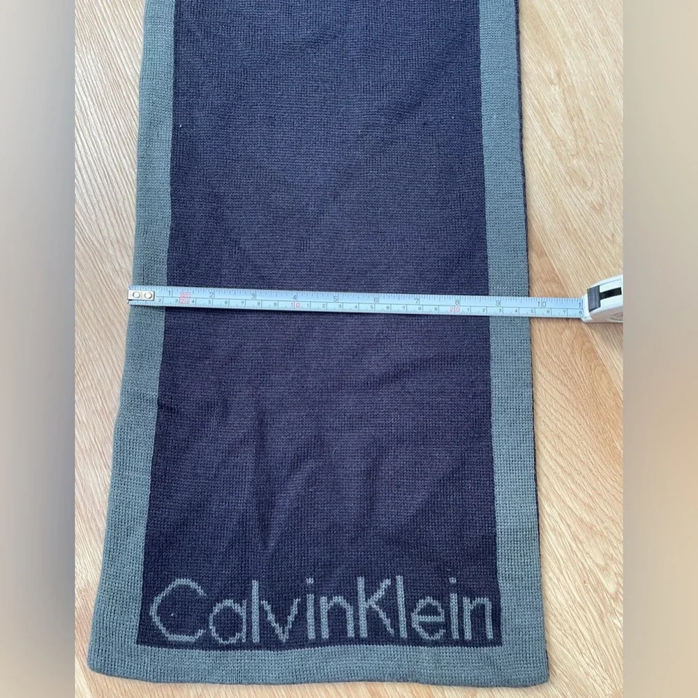 Calvin Klein navy blue gray reversible knit scarf logo unisex